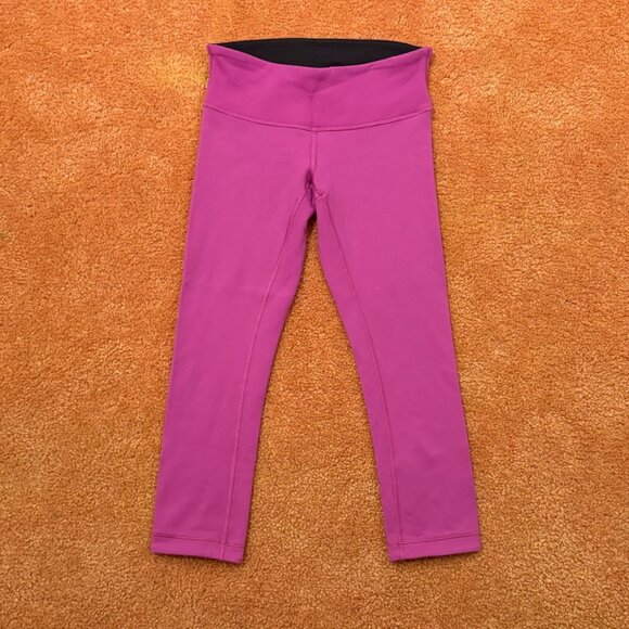 Lululemon Wunder Under Crop Reversible Mid Rise 21" Leggings Black/Violet Luon 4 - Picture 3 of 8